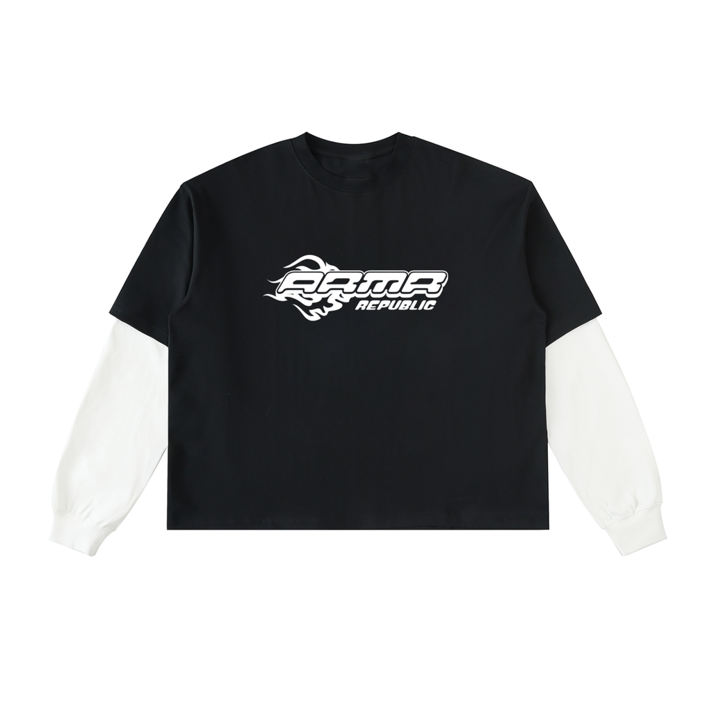 Layered Contrast Sleeve Cotton T-Shirt