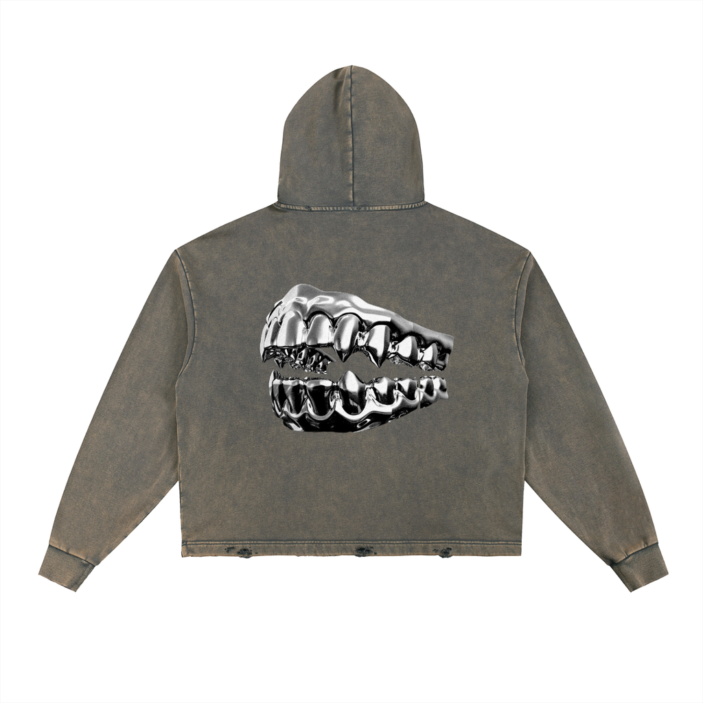 Vintage Washed Frayed-Hem Hoodie