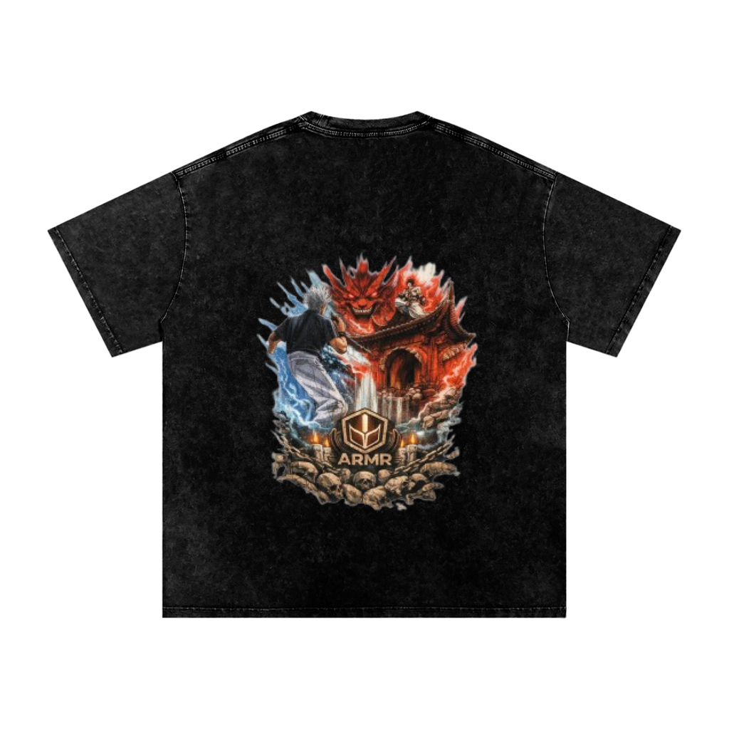 Snow Washed Oversized Gojo vs Sukuna Cotton T-Shirt