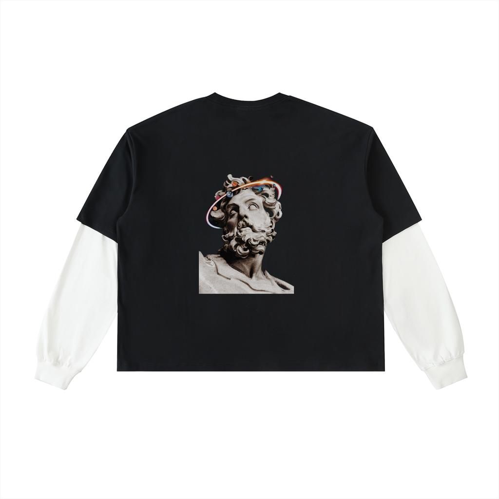 Layered Contrast Sleeve Cotton T-Shirt
