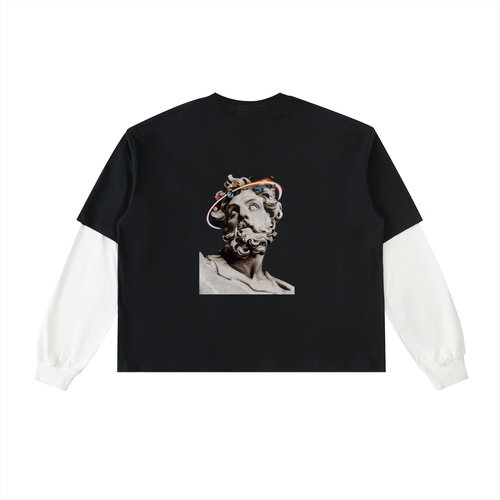 Layered Contrast Sleeve Cotton T-Shirt